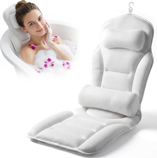 Full Body Bath Pillow for Bathtub, Adjustable Bathtub Pillows for Head and Neck Support, Extra Long Thick Bathtub Cushion with 192 Non-Slip Power Suction Cups, Spa Present Bath Pillow (52" x 17")