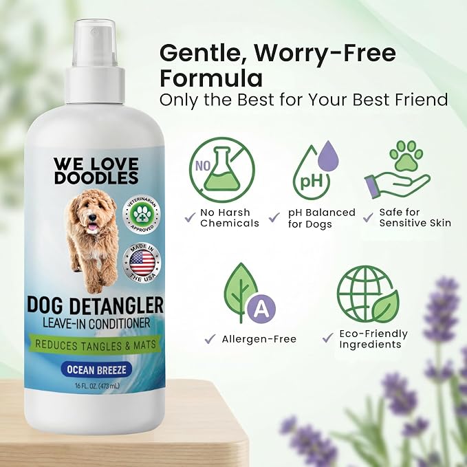 We Love Doodles Dog Detangler Spray - Leave-in Conditioner for Dogs - Dog Detangling Spray - Dematting Spray for Dogs - Tangle Remover - Made in The USA (Detangler & Shampoo (Ocean Breeze))
