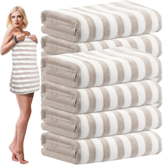 SmoothNovelty 8 Pack Microfiber Bath Towels Bulk 27'' x 60'' Oversized Bath Towel Highly Absorbent Extra Large Shower Sheets Soft Drying for Beach Pool Bathroom Salon Party(Khaki)