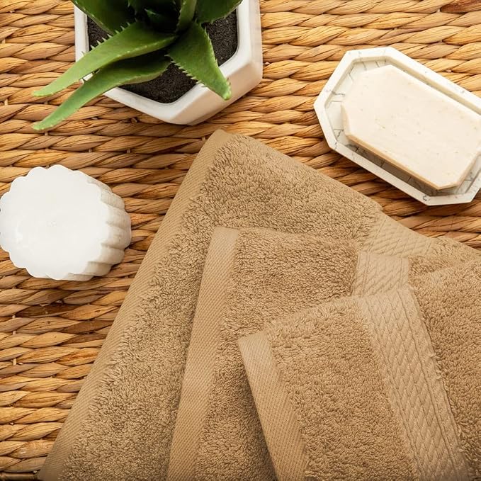 SUPERIOR Egyptian Cotton Ultra Plush & Absorbent, 3 Piece Set, Toast | Quick Dry, Soft Luxury Towel Set, Bath Essentials, Guest Bath, Spa, 1 Bath, 1 Hand, 1 Face Towels, Madeline Towels