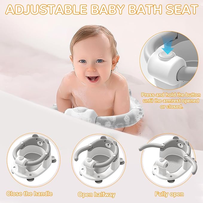 Baby Bath Seat for Babies 5-10 Months, Non-Slip Toddler Bath Seats for Babies Sitting Up, Safe Infant & Newborn Bathtub Chair with 4 Suction Cups & Soft Cushion for Shower,Gray