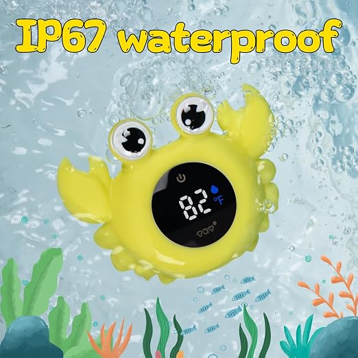 Crab Baby Bath Thermometer Toy - Digital Floating Water Thermometer with LED Display, Color Temperature Alerts & Safe Bath Sensor for Newborn, Infant Bathtub Essentials