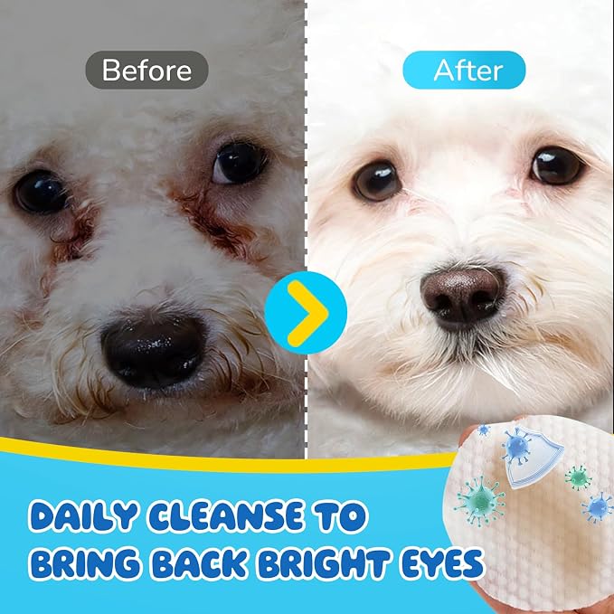 Dog Eye Wipes – 240 Pcs Unscented Tear Stain Remover Wipes Gentle Cleaning for Eye Discharge Crust & Debris,Safe for Face, Wrinkles & Grooming, Hypoallergenic Dog & Cat Eye Wipes
