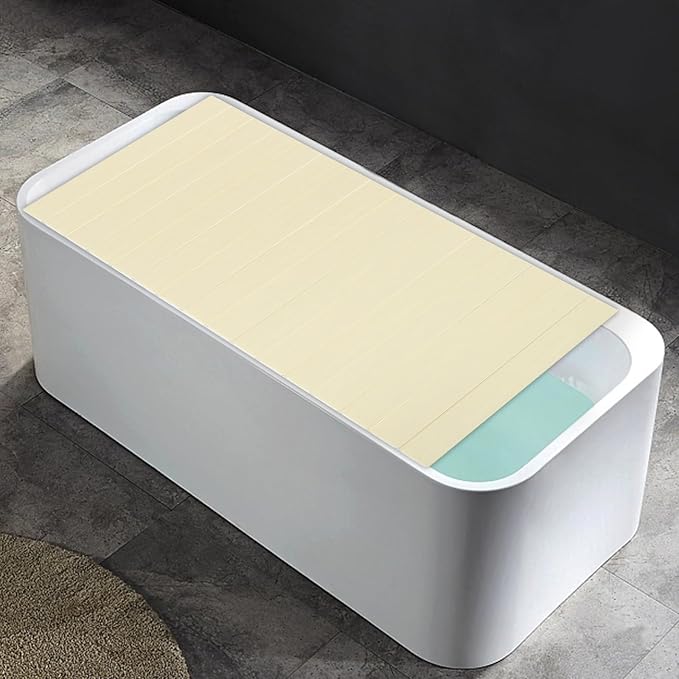 67x27.5in Bathtub Tray, Foldable Bathtub Cover Bath Insulation Cover, PVC Dustproof Shutter Bath Lid Cover Fit Most Tubs, Can Hold Wine Glass, Books, Tablets, Cellphones,Wood Grain