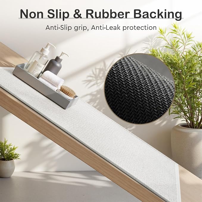 MontVoo Bath Mat,Chenille Absorbent Bathroom Mat Quick Dry Rubber Backed Bathroom Rugs Non Slip Washable Bath Mats,Ultra Thin Bathroom Rugs Fit Under Door,17"x24",White