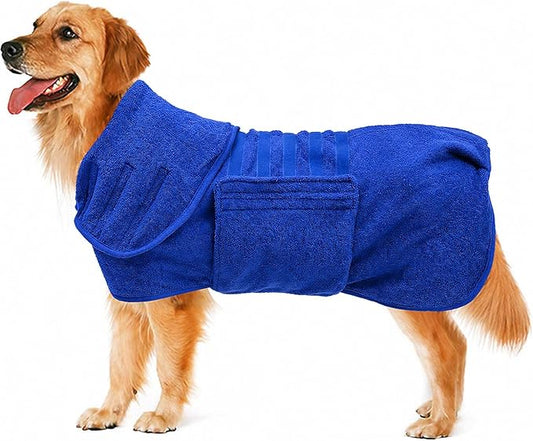 Geyecete Dog Drying Coat - Fast Drying Dog Bath Robe Towel - Microfibre Super Absorbent Pet Cat Bath Towel, Luxuriously Soft Blue M