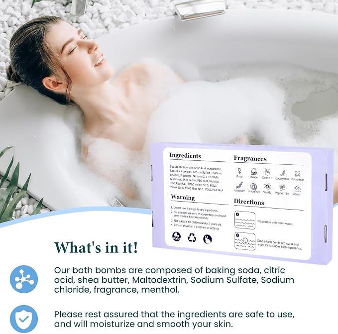 TranquilBliss Bath Bombs Set 50 PCS with 10 Rich Scents, Bath Bombs for Women, Natural Bubble Bombs with Shea Butter & Safe Oil, Ideal for Mother's Day, Valentine's Day, Birthday Present (Purple)