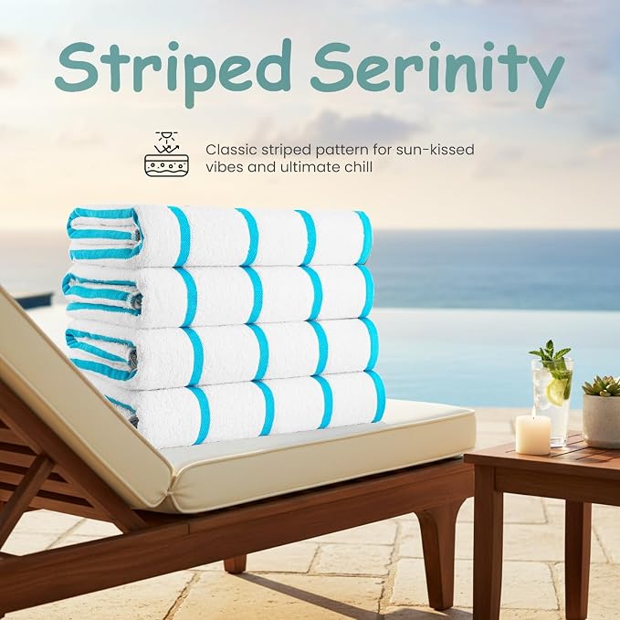 CASA COPENHAGEN Cabana Pool 2Pcs 100% Egyptian Cotton XL Designer Bathsheet Beach Towels Set- White Cyan, 500GSM, 35"x70", Bath Sheet Beach Towels Set for Women & Men