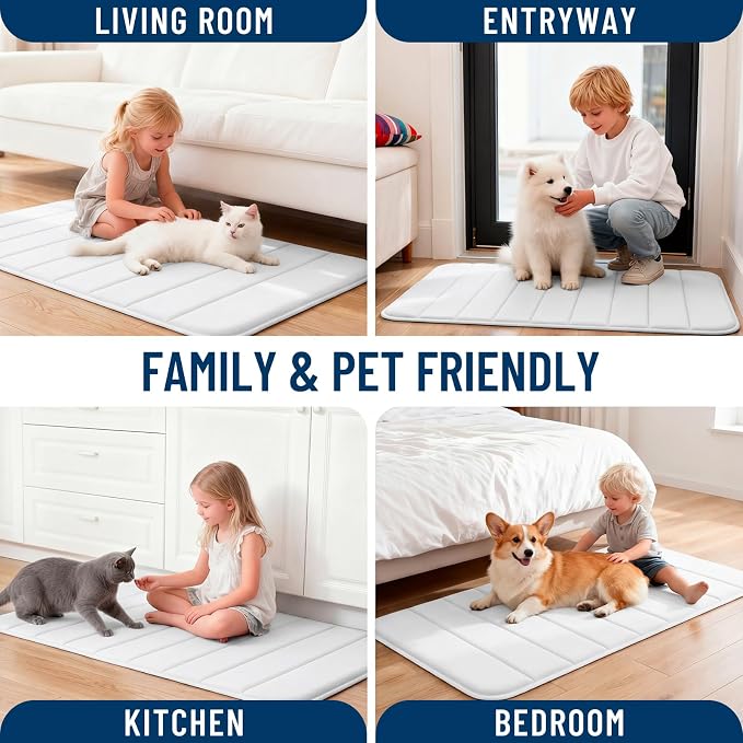 OLANLY Memory Foam Bath Mat 30x20, Super Soft Absorbent Bathroom Rugs, Quick Dry, Machine Washable Shower Floor Rugs, Bathmat Carpet, Bathroom Home Decor Accessories, White