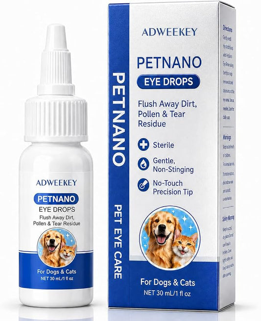 PetNano Eye Drops for Dogs & Cats, Sterile Pet Eye Rinse for Tear Stains & Eye Discharge, Gentle Non-Stinging Eye Wash with Taurine & Lutein, No-Touch Tip,30 mL (1 fl oz) | Gentle, Sterile, Non-Stinging Eye Care