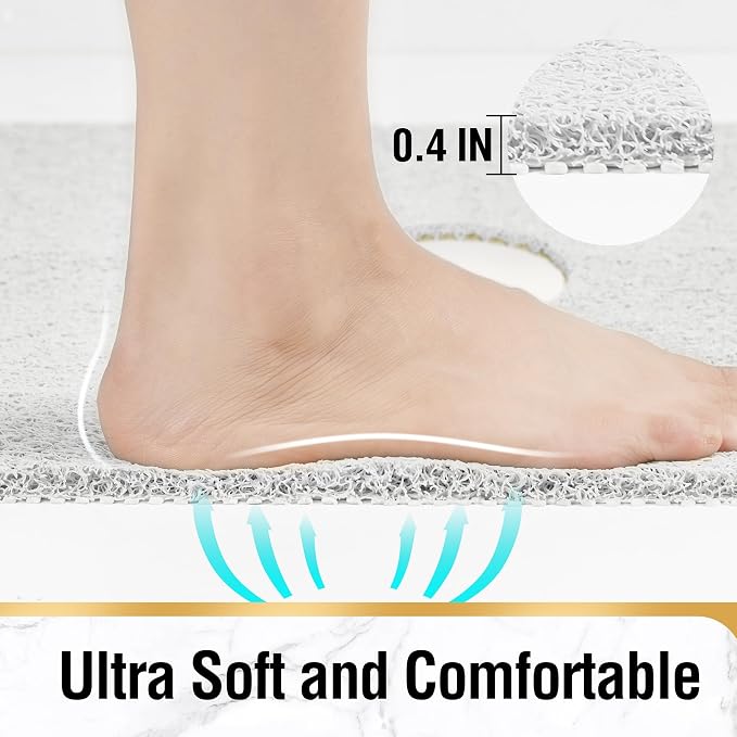 HITSLAM Square Shower Mat, 24 x 24 Inch Non Slip Bath Mat for Tub, Soft PVC Loofah Bathtub Mats with Drain Holes, Quick Drying Bathroom Stall Floor Mat, Bathroom Accessories Without Suction Cup, White