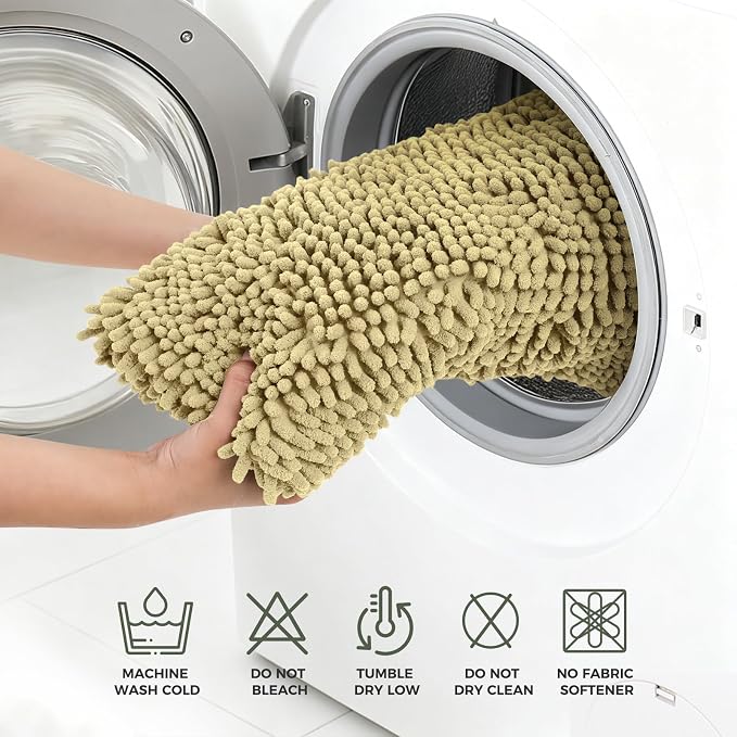 Bcoimo 48x30 Chenille Bath Mat – Non-Slip with Backing Bath Rug Ultra-Absorbent and Machine Washable Bathroom Mat Quick-Dry Design. Ideal for Bathroom Shower and Tub Areas