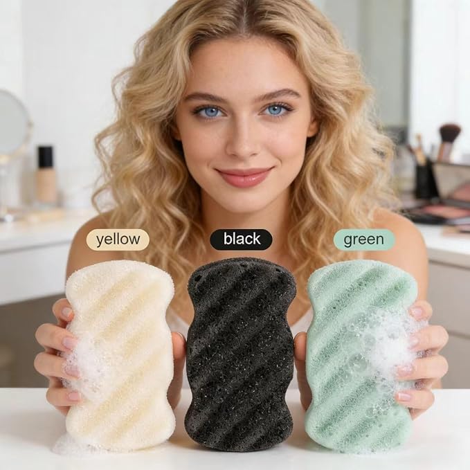 3 Pcs Natural Konjac Facial Sponges for Women and Girls, Gentle Facial Sponge for Cleansing and Makeup Removal, Bath Sponge for Babies and Kids, Soft When Wet, Suitable for Sensitive Skin