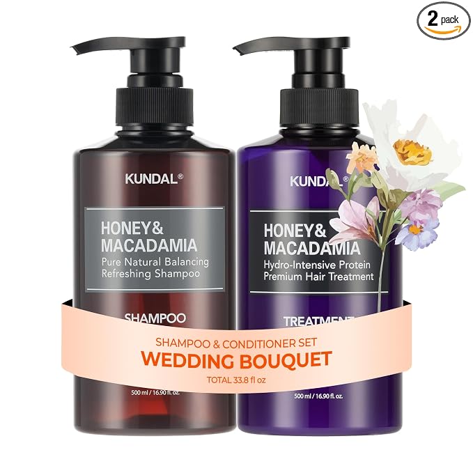 KUNDAL Honey & Macadamia Korean Hair Care Shampoo & Conditioner Set, Wedding Bouquet, 16.9 Fl Oz Each - Salon Quality, Long Lasting Scent, Moisturizing, Argan & Macadamia Oil, Sulfate Free