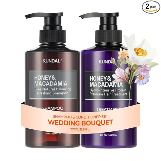 KUNDAL Honey & Macadamia Korean Hair Care Shampoo & Conditioner Set, Wedding Bouquet, 16.9 Fl Oz Each - Salon Quality, Long Lasting Scent, Moisturizing, Argan & Macadamia Oil, Sulfate Free