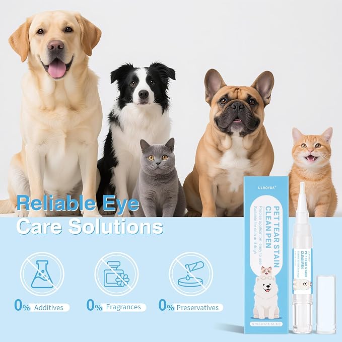 Tear Stain Remover for Dogs & Cats - Aloe Vera & Blueberry Extracts, Dog Eye Cleaner Pen for Discharge & Crust, Natural Plant-Based Pet Tear Stain Remover, Dog Grooming Supplies for Puppy & White Dogs