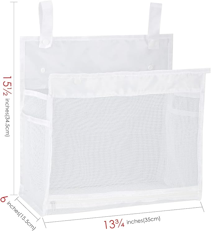 2 Pack Mesh Bath Toys Organizer, Kids Bathroom Toy Storage Holder with Hooks, Bottom Zipper Toy Bag for Bathtub (White)