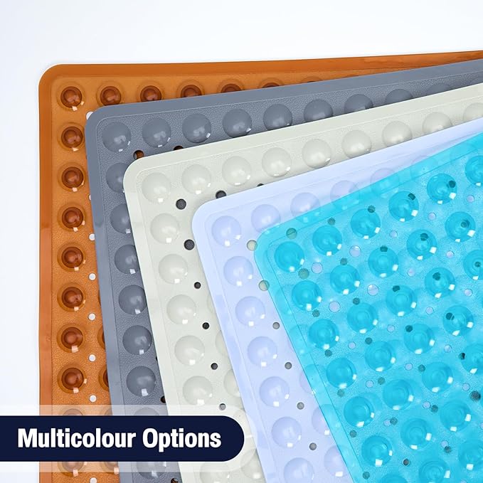 Square Shower Bathtub Mat Non Slip for Inside Shower Clear Grey 21x21 Inch, Shower Stall Mats for Bathroom Floor, Soft Bath Mat for Tub with Big Suction Cups Drain Holes, Easy Washable Dry