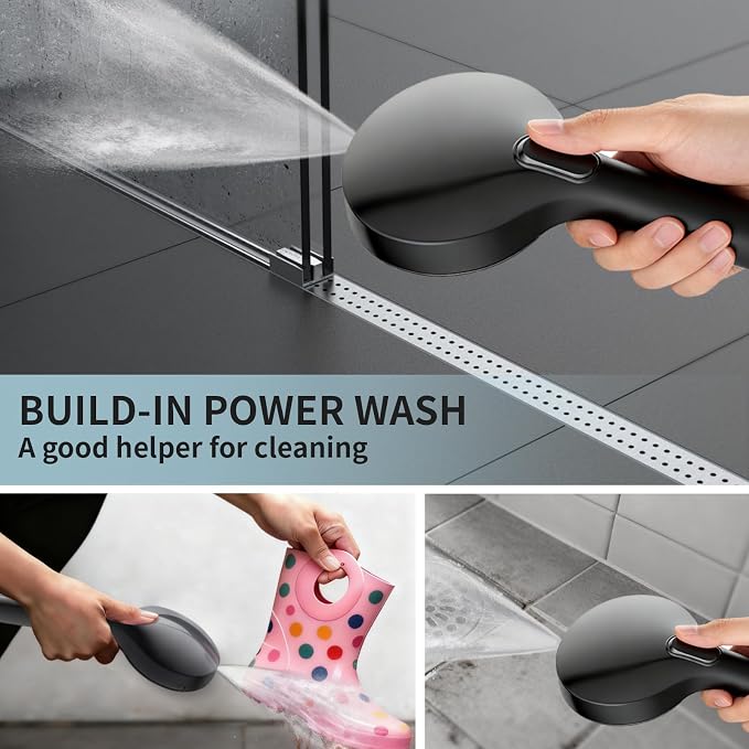 Matte Black Handheld Shower Head High Pressure with 9 Spray Settings & Power Wash Jet, 71" Extra Long Stainless Steel Hose, 360° Adjustable Dual Brackets for Low Water Pressure Home Bath