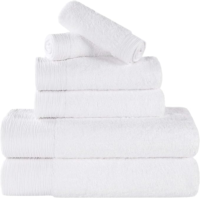 Superior Rayon from Bamboo Blend 6-Piece Towel Set, Luxury Quick Dry, Bathroom Essentials, Shower, Spa, Plush Soft Absorbent Towels, Includes 2 Bath, 2 Hand, 2 Washcloth/Face Towels, White
