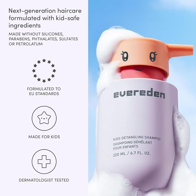 Evereden Kids Shampoo | Detangling Shampoo for Girls with Curly or Straight Hair | Clean, Non-Toxic, and Gentle Haircare | Sulfate-Free, Hypoallergenic, Safe for Daily Use | 6.7 fl oz (Pack of 2)