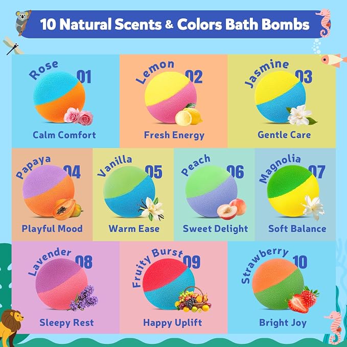40 Kids Bath Bombs with Surprise Inside, Ocean & Jungle Animal Toys Gift Set with Natural Child-Safe Ingredients, Travel-Friendly Bath Bombs for Boys and Girls, Great for Birthdays, Christmas & Easter
