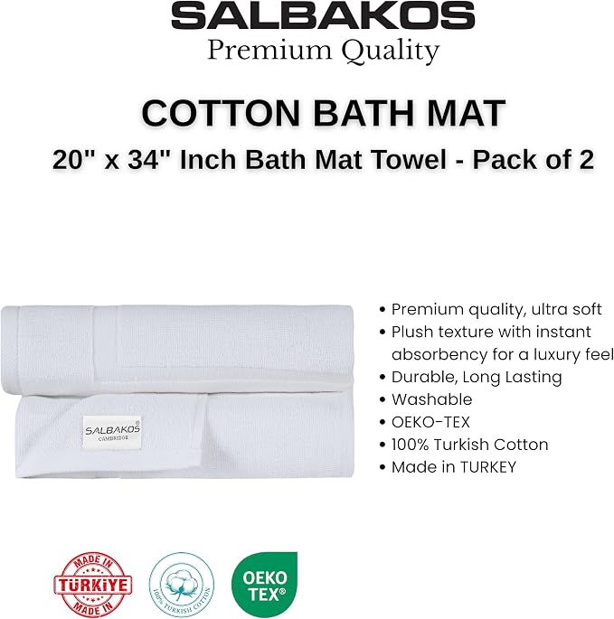 SALBAKOS 2-Piece Towel Bath Mat 20x34 in | 100% Turkish Cotton, Made in Turkey