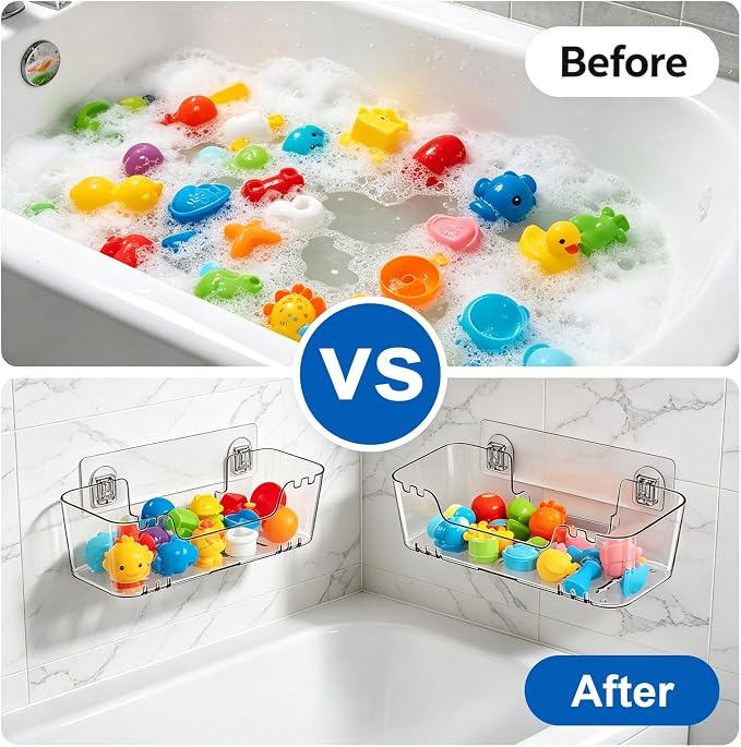 3 Pack Bath Toy Storage Organizer, Transparent Bathtub Toy Holder with Drain Holes, Durable Plastic Quick-Dry Shower Caddy for Bathroom, Easy to Clean