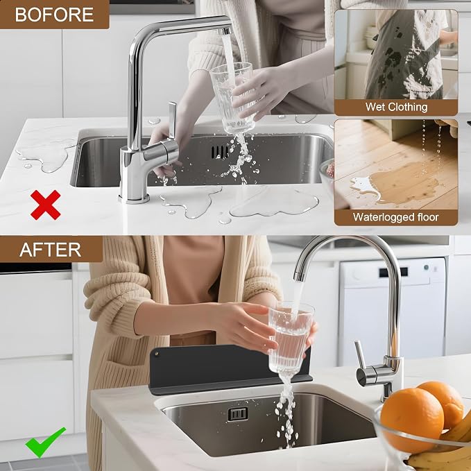 Mofason Silicone Sink Splash Guard for Kitchen Water Splash Guard, Black | 17.3"x4.1" sink splash guard for kitchen sink area suction cups, sink backsplash guard Fits front edge counter behind faucet