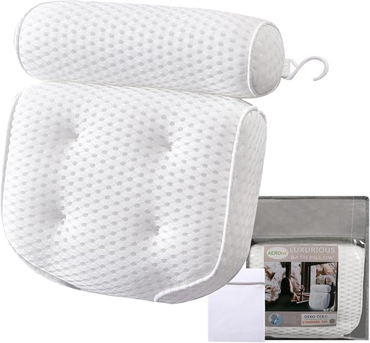AEROiVi Luxury Bath Pillows for Tub，Bath Pillow with Laundry Bag Bathtub Pillows for Head and Neck Support Bath Cushion Made from Soft Spacer Mesh Material with Suction Cups