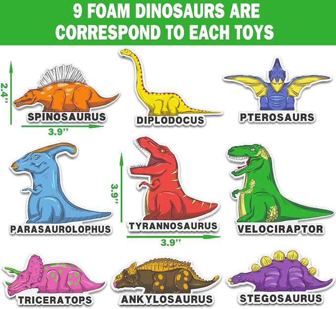 Color Changing No Hole Dinosaur Bath Toys for Kids Toddlers Baby, 9 Color Change Dinosaur Water Table Toys with 9 Floating Foam Dinosaur Toys for Kids(18 Packs)