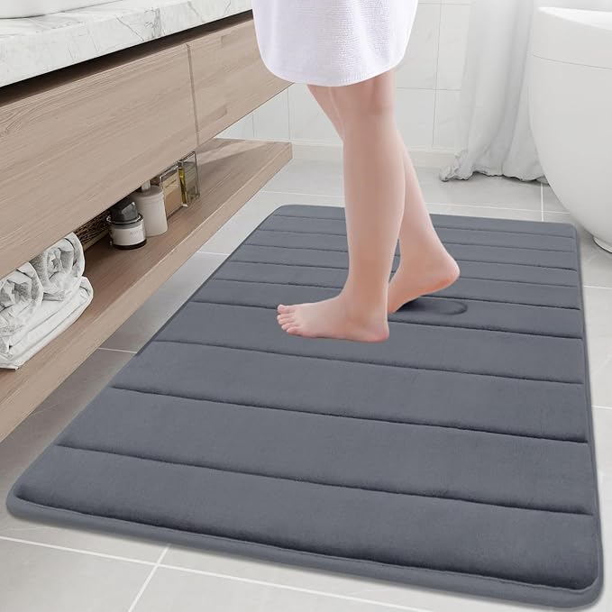 Buganda Memory Foam Bath Mat, 40" x 32", Ultra Soft Bathroom Rugs, Water Absorbent and Machine Washable Bath Rug Runner for Bathroom, Shower, and Tub, Dark Grey
