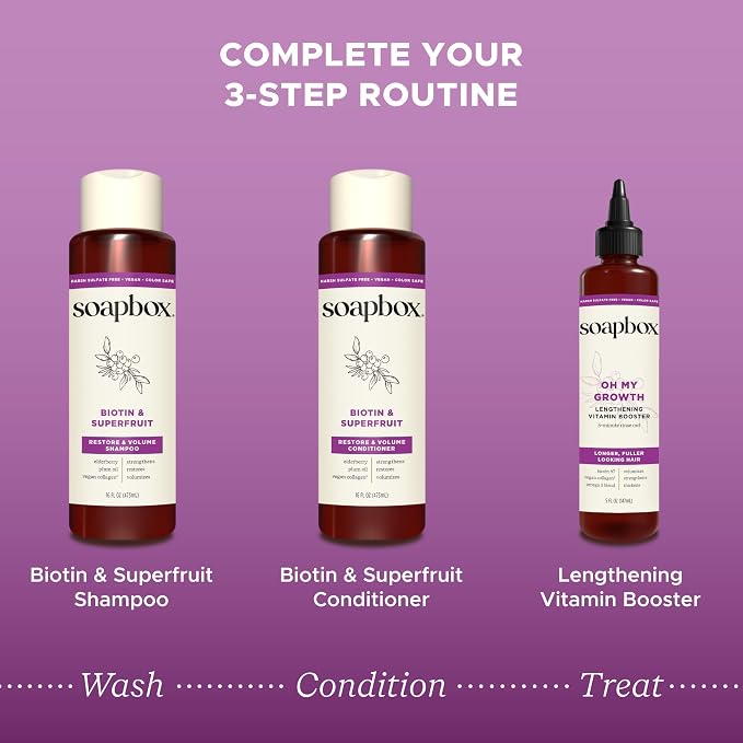 Soapbox Biotin & Super Fruit Shampoo & Conditioner Set, Leaves Hair Volumized & Strengthened - Clean Ingredients Free of Harsh Chemicals, Sulfates, Parabens & Silicones - 16 oz Each