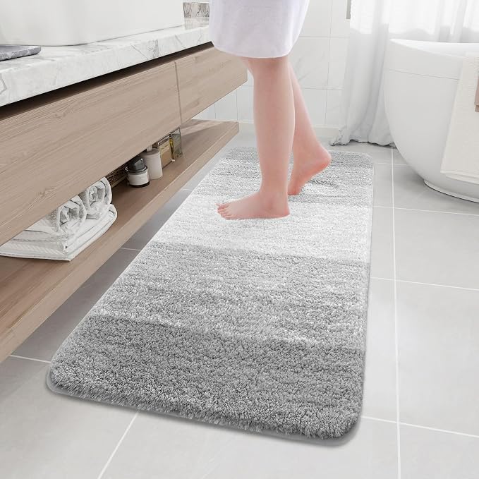 Arotive Microfiber Bathroom Rugs, Shaggy Soft and Absorbent Bath Rug, Thick Plush Machine Washable Dry Bath Mats for Bathroom, Tub and Shower, 59x20, Light Grey, Rectangular
