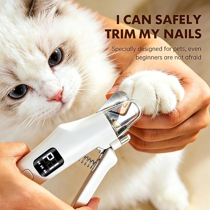 2-in-1 Dog Nail Grinder & Clippers, Electric Rechargeable Cat Claw Trimmer with LED Light, Safety Guard 2-Speed Grooming Tool for Thick Nails for Large Medium Small Pets