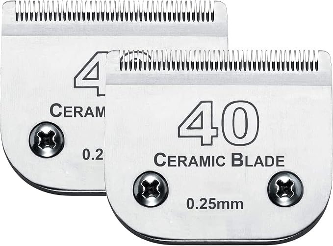 #40 Blade Dog Grooming Blades Compatible with Andis/Wahl/Oster Clippers | Dog Clipper Blade,,Detachable Ceramic Blade & Stainless Steel Blade,Size 40 Cut Length 1/100"(0.25mm) 2Pack