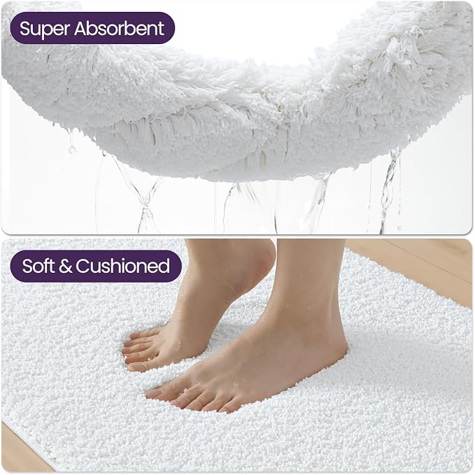 DEXI Bathroom Rugs Non Slip Washable 43x24, Ultra Soft and Water Absorbent Bath Mat, Thick Plush Fluffy Microfiber Bath Rug Carpet for Shower Floor, Tub, Sink, White