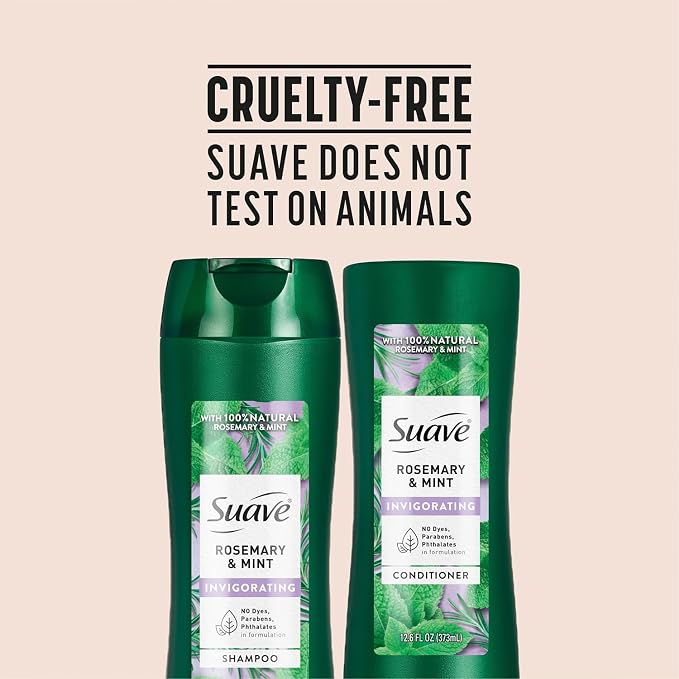 Suave Rosemary & Mint Shampoo and Conditioner, Invigorating – Frizz Control, Soft, Shiny Hair Products for Women & Men, 12.6 Oz Ea