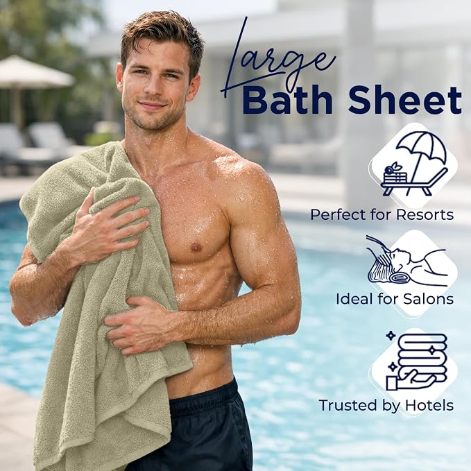 DAN River 2 Pack Bath Sheets Extra Large 35x70, Large Bath Towels for Adults, XL Oversized Heavy Duty Towel Set, 600 GSM 100% Ring Spun Cotton, Soft Quick Dry, Beige