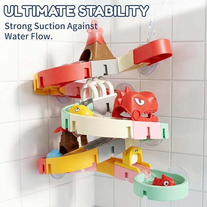 SOCBTNSO Dinosaur Slide Toys, Toddler Bath Toys for Kids Ages 4-8, DIY Building Kit for Ages 5-7, Bathtub Time Birthday Gifts for Toddler 3 + Year Old (36 PCS)
