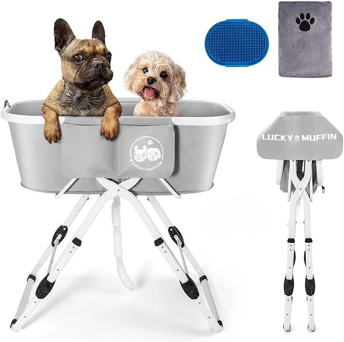 Premium Elevated Portable & Foldable Dog Bathtub – 5 Adjustable Heights for Back-Friendly Grooming. Portable Indoor/Outdoor Pet Washing Station, Supports Small & Medium Dogs, Cats