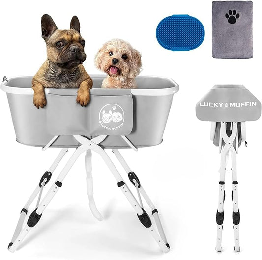 Premium Elevated Portable & Foldable Dog Bathtub – 5 Adjustable Heights for Back-Friendly Grooming. Portable Indoor/Outdoor Pet Washing Station, Supports Small & Medium Dogs, Cats