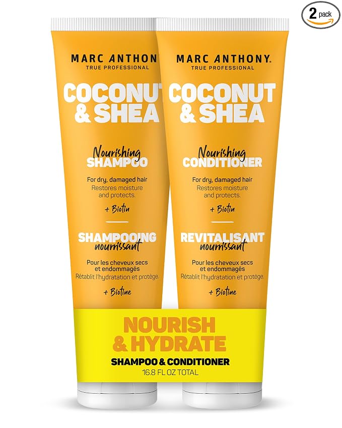 Marc Anthony Volumizing Shampoo and Conditioner Set with Coconut Oil & Shea Butter - Nourishing & Hydrating Haircare Infused with Biotin for Dry & Damaged Hair - Restore Moisture & Protects Hair