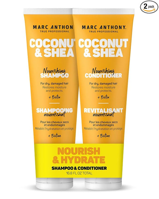 Marc Anthony Volumizing Shampoo and Conditioner Set with Coconut Oil & Shea Butter - Nourishing & Hydrating Haircare Infused with Biotin for Dry & Damaged Hair - Restore Moisture & Protects Hair
