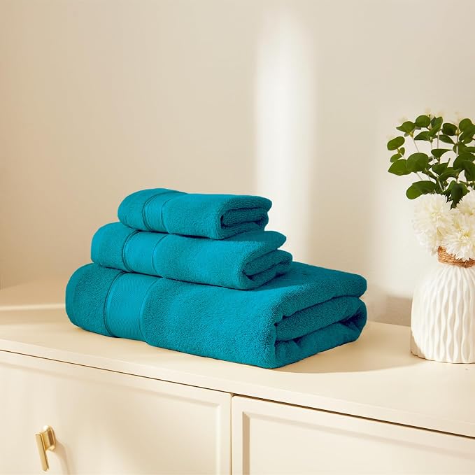 Marvione Bath Towels Set 6 Piece, 100% Turkish Cotton Highly Absorbent and Soft Towels for Bathroom 2 Bath Towels 2 Hand Towels 2 Washcloths, Teal