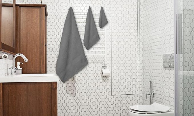 Luxury 8 Piece Set, 2 Bath Towels 2 Hand Towels 4 Washcloths, 100% Cotton Towels for Bathroom, Home, Spa, Hotel & Gym – Ultra Soft, Highly Absorbent, Quick Dry (Light Grey)