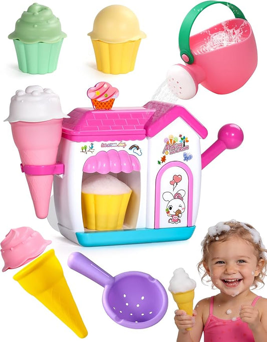 Bath Toys for Kids Ages 4-8 Ice Cream Foam Maker Bubble Pretend Play Cake Set Bath Toys for Toddlers 3-5 Bathtub Water Toy Birthday Gifts for 3 4 5 Year Old Girls Boys