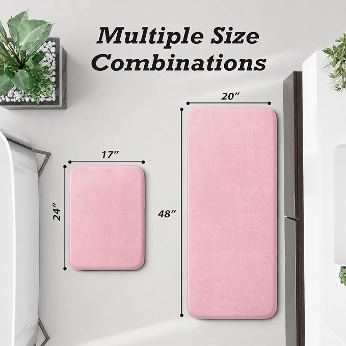 HUXMEYSON Bathroom Rugs Sets 2 Piece, Non-Slip & Quick Dry Bath Mat Set, Ultra Soft Velvet Bath Rugs for Bathroom, Toilet and Shower Floor, Rose Pink
