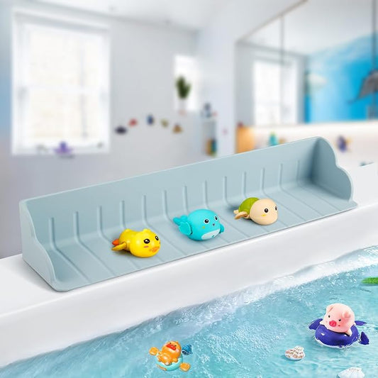 2Pack Bathtub Splash Guard for Tub, Silicone Bathtub Caddy Tray with Play Shelf, Kids Bath Tub Shelf and Organizer for Baby Bath Toys, Bath Toy Holder, Toddler Bathtub Accessories(Classic Blue)