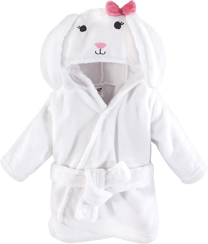 Hudson Baby Unisex Baby Plush Animal Face Bathrobe, Bunny, 0-9 Months